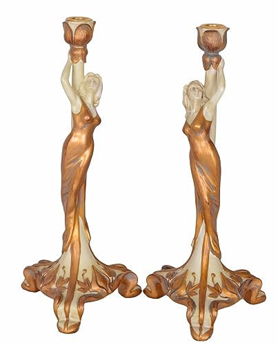 Zwei Stilvolle Kerzenleuchter im Jugendstil Pärchen Frauenfigur 32cm IS019 Palazzo Exklusiv