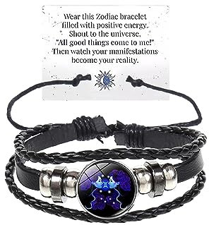 Atiptu Zodiac Signs Spirit Bracelet Multilayer Adjustable 12 Constellation Zodiac Leather Bracelets for Women Men Handmade Woven Glow in the Dark Zodiac Jewelry for Constellation Lover, Adjustable,