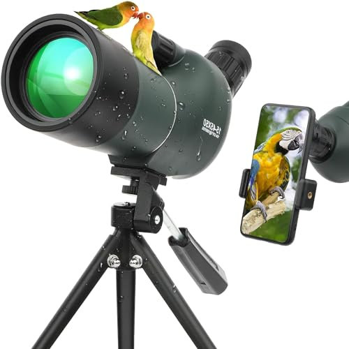 Spektiv 15-45x50, HD Wasserdichtes Spektiv mit Stativ, Tragetasche und Smartphone-Adapter für Vogelbeobachtungssafari Sightseeing Stargazing Archery Camping Wildlife Scenery