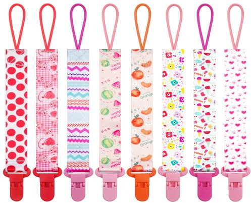 Attache Sucette,Attaché Tetine pour Bebe, Lot de 8 Pièces Chaîne de Sucette Multicolore Accroche Tétine Pince à Sucette pour Bébé Garçon et Fille