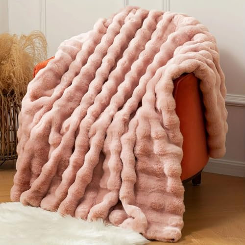 Tospass Kuscheldecke Rosa Kaninchen Decke Warme Sherpa Decke Flauschig Weich Dicke Sofadecke Wohndecke Tagesdecke Doppelgesicht Decke - 200x230cm