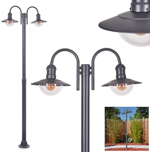 Außenwegeleuchte Elima, moderne Wegeleuchte aus Metall/Kunststoff in Anthrazit/Klar, Kandelaber 2-flammig im Vintage/Retro Look, Höhe 200 cm, Gartenbeleuchtung IP44, 2 x E27, ohne Leuchtmittel