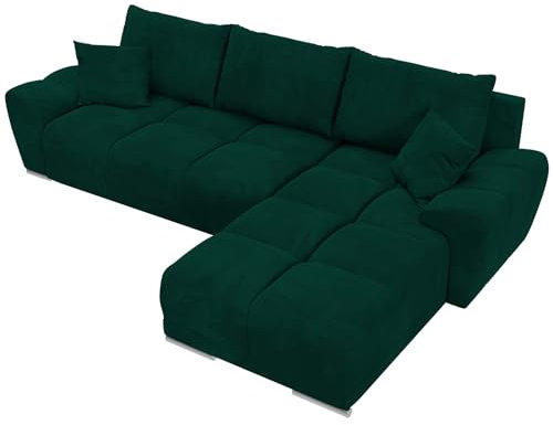 BROMARKT NUBES Ecksofa - Eckcouch mit Schlaffunktion und Bettkasten - Wohnzimmer Couch - Eckcouch - Sofa L Form - Bettsofa - Wohnzimmer Möbel - Big Sofa mit Schlaffunktion - 294x184 cm - Dunkelgrün