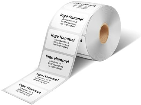 GoodMarkt selbstklebende personalisierte Adressetiketten | 57x32 mm, ab 50 Labels/Rolle, weißes Papier | bestehend aus 1 bis 5 Zeilen mit Ihrem Wunschtext | Namensaufkleber für Briefe, Schulsachen