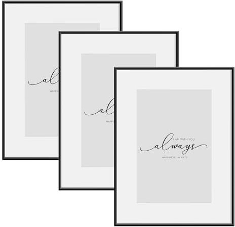 WOLTU Bilderrahmen 3er Set 15x20cm, Bilderrahmen-Collage mit Passepartout Ständer, Fotorahmen aus Aluminium Metallrahmen Kunststoff, Schwarz