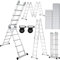 Fiqops 4x5 Stufen Aluminium Mehrzweckleiter bis 150 kg, 5.8M Multifunktionsleiter mit plattform, Leiter mit 2 Gerüstplatten, Trittleiter, Mehrzweckleiter, Klappleiter 20 Stufen, Silber
