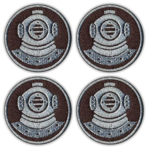 Set von 4 – Taucher (Braun-Silber) – Aufnäher – bestickter Aufnäher / Abzeichen / Emblem