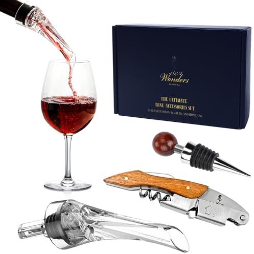 A&A Wonders Wine Accessories Set, Featuring 3 in-1 Multifunctional Waiters Corkscrew Bottle Opener, Wine Aerator Pourer Spout & Decanter, Air-Tight Wine Stopper.