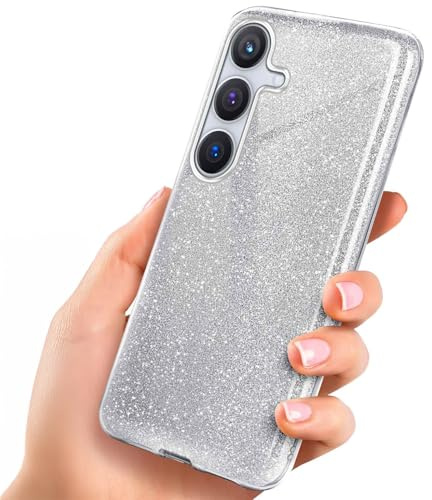 ONEFLOW Glitter Case für Samsung Galaxy S24 Plus Glitzer Handyhülle mit Kameraschutz, Stylische Hülle Glitzernd, Dünne TPU Schutzhülle für Damen, Glitzerhülle Qi kompatibel, Silber