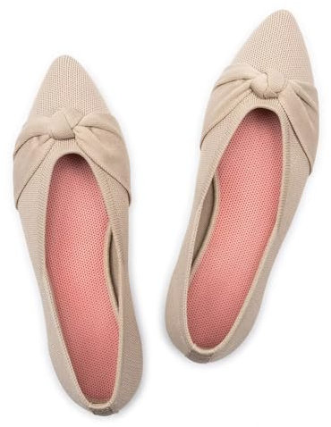 Frank Mully Damen Klassische Flache Schuhe mit spitzer Zehenpartie, gestrickte Abendschuhe, weiche Flache Schuhe für Damen, bequem und elegant, Nackt, 43 EU