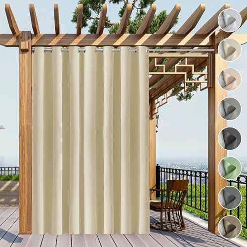 Lsjoaw Outdoorvorhänge 1Stück Outdoor Vorhang Wetterfest Sonnenschutz Gardinen Vorhang außen mit Ösen Curtains Sichtschutz Schutz für Terrasse Pergola Garten Pavillon (B213xH213CM) Creme Farben