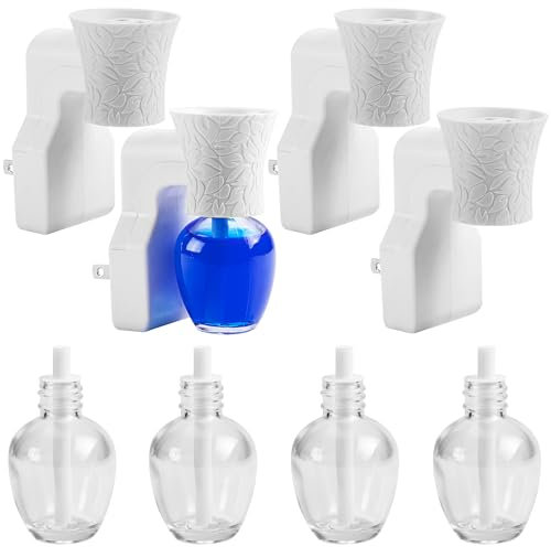 moonoom 4 Pack WallFlower Fragrance Oil Plug in Diffuser- Wall Fragrance Diffuser Plug- Rotary Plug Design Wallflowers Diffuser with 4 Empty Bottles for Home Office Spreading Scent