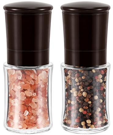 Vzaahu Salz- und Pfeffermühlen, 2er-Set, mit Keramikkern, Zimt, einstellbare Grobheit, Farbe Braun, tragbar, nachfüllbare Gewürzmühlen, Geburtstag in der Küche, Einweihungsgeschenke
