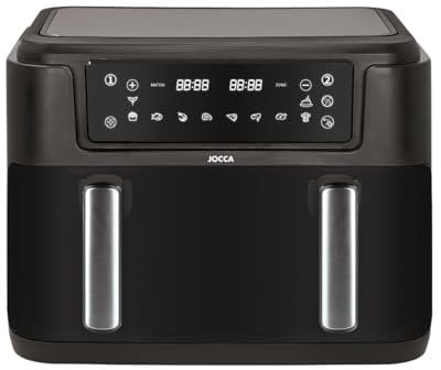 Jocca, Friggitrice ad Aria 10L, Doppia Vasca, Display LED Touch, 2400W, Timer Sincronizzato, Temperatura Regolabile