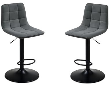 Mondo Viro Set Hocker aus Stoff Katerine mit gepolsterter Sitzfläche 45 x 45 cm Höhe 91 cm (2, Dunkelgrau/Gestell schwarz)