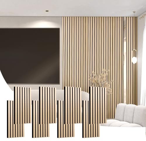 8 Pcs Wood Wall panels, 60cm×28.5cm Wood Slat Acoustic Panels Sound Absorbing,Noise Sound Dampening Panels for Living Room,Bedroom, Studiio,Office,Oak