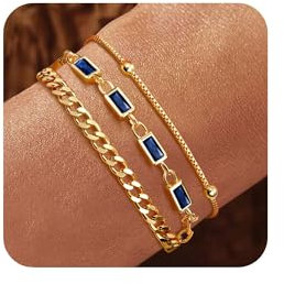 YADOCA Gold Armband für Damen Mädchen, 18K Gold Vergoldet geschichtet Schmuck Armband Set zierlich Stapelbar Armbänder Link Büroklammer Kette Frauen Mädchen -Blau