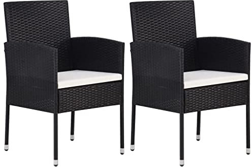 vidaXL Gartenstühle 2 STK., Gartenstuhl mit Kissen Stahlrahmen, Gartensessel Stuhl für Garten Balkon Terrasse, Sessel Stuhlset Gartenmöbel, Schwarz Poly Rattan