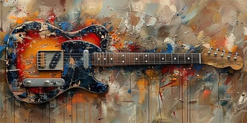 Gitarre Malen Nach Zahlen Erwachsene Groß (30X60CM Rahmenlos), Kunst Malen Nach Zahlen Kinder AnfäNger DIY Handgemalt öLgemäLde Kit, Acrylfarben mit 3 Set Pinseln, für Room Zimmer Deko Aesthetic, Gift