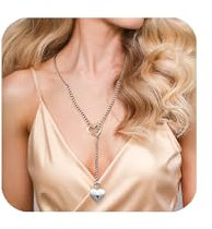 APMGONT Punk Chain Choker O-Ring Pendant Necklace, Goth Slip Chain Choker Necklace, Adjustable Clavicle with Heart Pendant, Fashion Elegant Accessories Heart for Women and Girls (Silver Lock)
