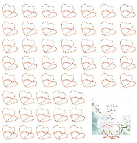 Doafoce 50 Stück Tischkartenhalter, Fotohalter Herz, Menükartenhalter, Kartenhalter Hochzeit, Tischkartenständer aus Metall Kleine Größe Tischkartenhalter, für Hochzeit, Party, Büro (Roségold)