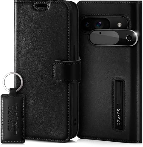 SURAZO Étui de Protection pour téléphone Portable Google Pixel 9 5G - Pliable en Cuir véritable - avec Aimant, Compartiment pour Cartes, Protection RFID, Fonction Support, Protection de l'appareil