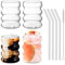 DENUOTOP Wassergläser 4er Set mit Glas Strohhalm, 350ml Fancy Gläser Spülmaschinenfest, Bubble Glas für Eiskaffee Latte Macchiato, Matcha Glas Mojito Gläser
