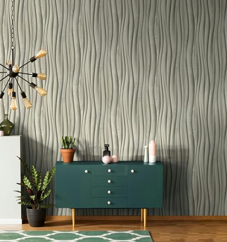 Tapete Holz Wellen Vliestapete Beige Fototapete 3D-Optik für Wohnzimmer Schlafzimmer Küche Made in Germany 10,05x0,53 m