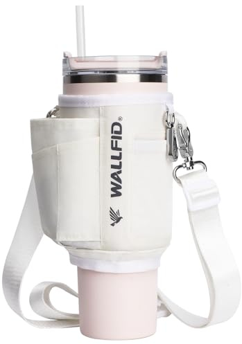 WALLFID Flaschenhalter kompatibel mit Stanley 40oz Tumbler mit Griff,mit verstellbarem Gurt,Neopren-Material zum Schutz Ihrer Flasche,mit Staufächern für den täglichen Bedarf