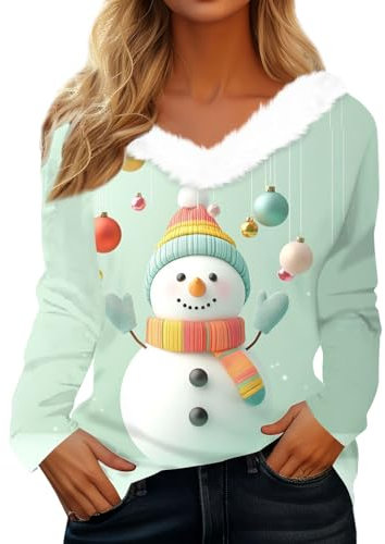 Meine Bestellungen Anzeigen 2024, Weihnachtspulli Damen Festlicher Party Blinkend T Shirt Weihnachtskleidung Familie Große Größen Lustig T-Shirt Weihnachtspullover Mit Beleuchtung Mintgrün M
