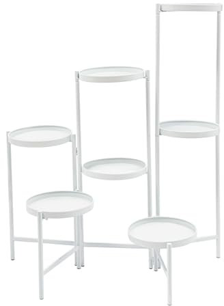 Pflanzenständer Metall Blumentreppe Modern Blumenständer Regal Zimmerpflanzen Dekorativ Blumenregal Freistehend Pflanzenhalter für Garten, Balkon, Wohnzimmer, Terrasse (7, Weiß)