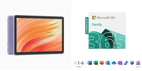 Amazon Fire HD 10 tablet (2023) 64GB, Lilac + Microsoft 365 Family 15-Month Subscription for 6 users, 1TB cloud storage, Word, Excel, PowerPoint for PC/Mac