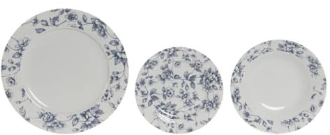 VAJILLA SET 18 PORCELANA 27X27X2 FLORAL AZUL