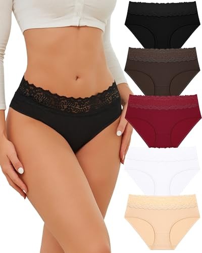 READY TO LOVE Culotte Femme Coton Slip Femme Coton Sexy Dentelle sous-vêtement Taille Basse Culottes Lot