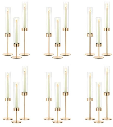 NUPTIO Verre Bougeoir Cylindrique À Bougies - Lot de 18 Clair Centres de Table de Mariage Décoration de Table de Salle À Manger pour Cheminée