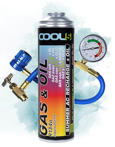 COOL5 2in1 - Sostituzione refrigerante R134a con olio, per la ricarica dell'aria condizionata per auto 1995-2016 + linea di pressione con manometro + APC 500ml