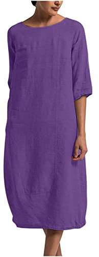 AEGJEGVD 2025 Soldes Robe Longue en Coton et Lin pour Femme Grande Taille Pas Cher Mi-Longue Dress pour Fêter Elegante Boheme Max Robes de Soirée Confortable léger Décontractée Femmes Robe de Soirée
