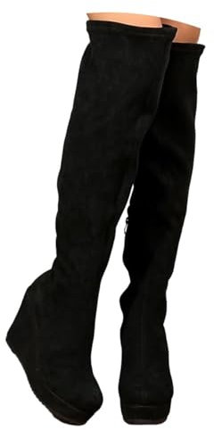 Agiyenna Stivali Plateau da Donna Stivali Casual da Infilare Stivali Alti Eleganti con Zip Laterale Stivali Overknee alla Moda in Pelle Scamosciata Stivali a Tacco Compensato Stivali Invernali