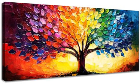 WENGTIAO Stampa su Tela Albero Della Vita Colorato Con Cornice Grande Quadro su Tela Alberi colorati Pittura Quadri Moderni Soggiorno Camera da Letto Decorativo Parete 120x50 cm
