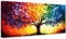 WENGTIAO Coloré Arbre de Vie Tableau Decoration Murale Encadré Grande Toile Peinture Abstraite Texture Arbres Decoration Murale Salon Maison Deco Chambre Prêt à Accrocher 50x120cm