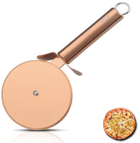 Berglander Ruota per pizza, acciaio inossidabile con placcatura in titanio oro rosa, tagliapizza super affilato con placcatura in oro rosa in titanio, tagliapasta, facile da pulire e conservare