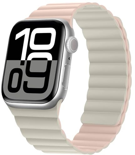 HITZEE Cinturino Magnetico Due Lati Compatible con Cinturino Apple Watch 42(S10)/41/40/38mm, Band in Silicone per iWatch Serie 10 9 8 7 SE 6-1 (42/41/40/38, Rosa/Luce Stellare)