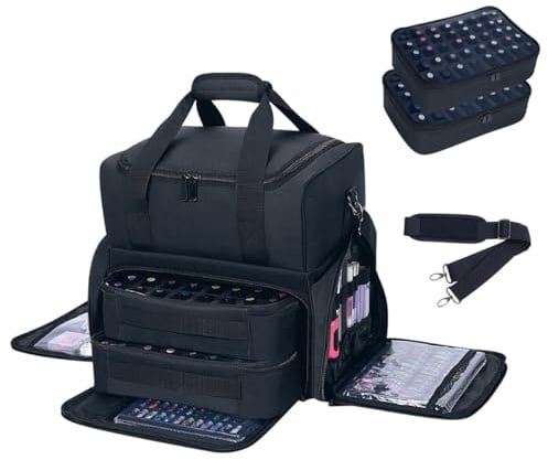 YAHOURWAT Nagellack Organizer Nagellack Aufbewahrung hält 80 Flaschen (15ml - 0,5 FL.oz) und eine Nagellampe, Nagellack Tasche mit 2 abnehmbaren Taschen und Werkzeugen Aufbewahrungsbereiche,Schwarz