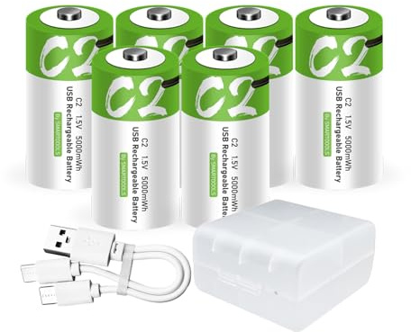 6 Stück C Akku USB Type-C C Lithium Ionen Aufladbare Akkus, High Capacity 1,5V 3300mAh 5000mWh wiederaufladbare batterien Lithium Akku, 2.5 Stunden Schnellladung, with Charging Cable