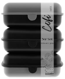 Cofi Brotdosen 3er-Set Lunchbox/Frühstücksbox BPA-frei, spülmaschinenfest, stapelbar, 1000 ml Schwarz-Grau