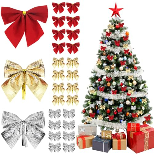 Weihnachten Schleifen, FuxFuis 36 Stück Weihnachtsbaum Deko Geschenke Schleifen 5.5 * 5cm Satinschleifen Festival Weihnachtsbögen Mini Satinband Schleifen für Weihnachtsbaum Geschenkboxen Dekoration