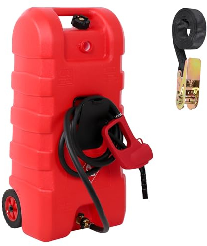 Aptliton 57l Portable Fuel Caddy with Wheels, 15 Gallon Gas Transfer Tank with Manual Pump & Hose, Heavy Duty Rolling Petrol Diesel Container for Car Boat Mower (Red)