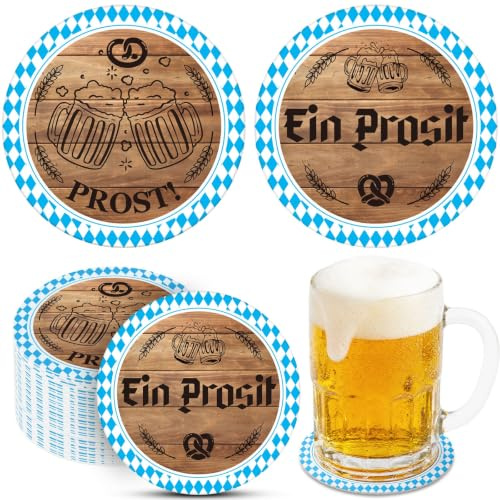 UPINS Oktoberfest Bierdeckel Pappe, 50 Stück Oktoberfest Untersetzer Oktoberfest Deko Bayrische Tischdeko für Biergarten Party Grillpartys