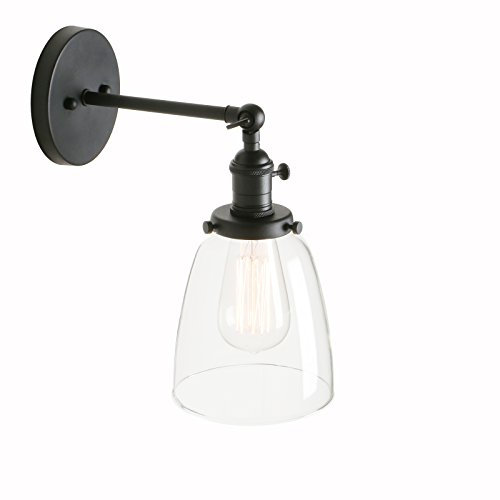 Pathson Réglable Applique Verre Cloche Abat-jour Lampe Rétro Industrial Applique Murale Rétro Eclairage Noir