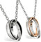 Flongo 2 Stück Partner Anhänger Halskette, Edelstahl Halskette Kette Her King, His Queen Gravur doppelte Ringe Ring Rose Gold Schwarz Silber Valentines Partner Ketten Herren,Damen Schmuckset